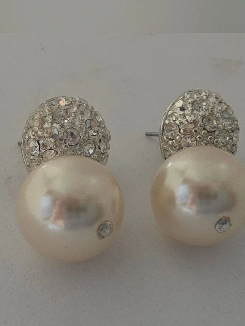 Champagne Pearl and Crystal Drop Stud Earrings